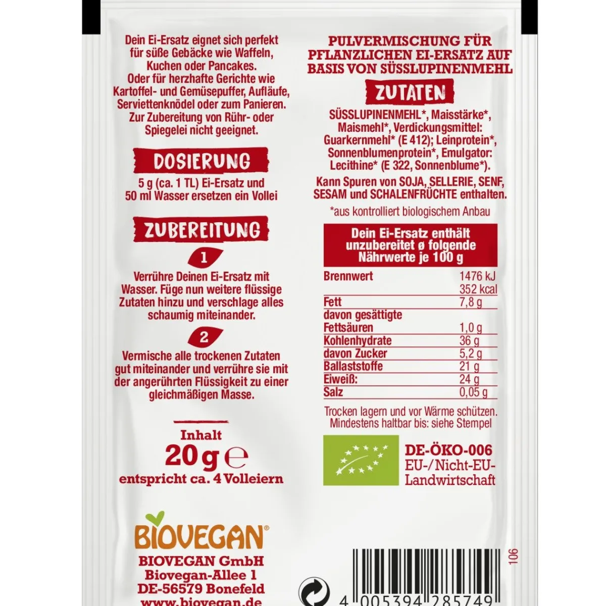BioVegan Ei-Vervanger Poeder Biologisch 20g Hot