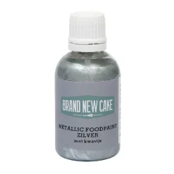 BrandNewCake Metallic Food Paint Zilver met Kwastje 60g Hot