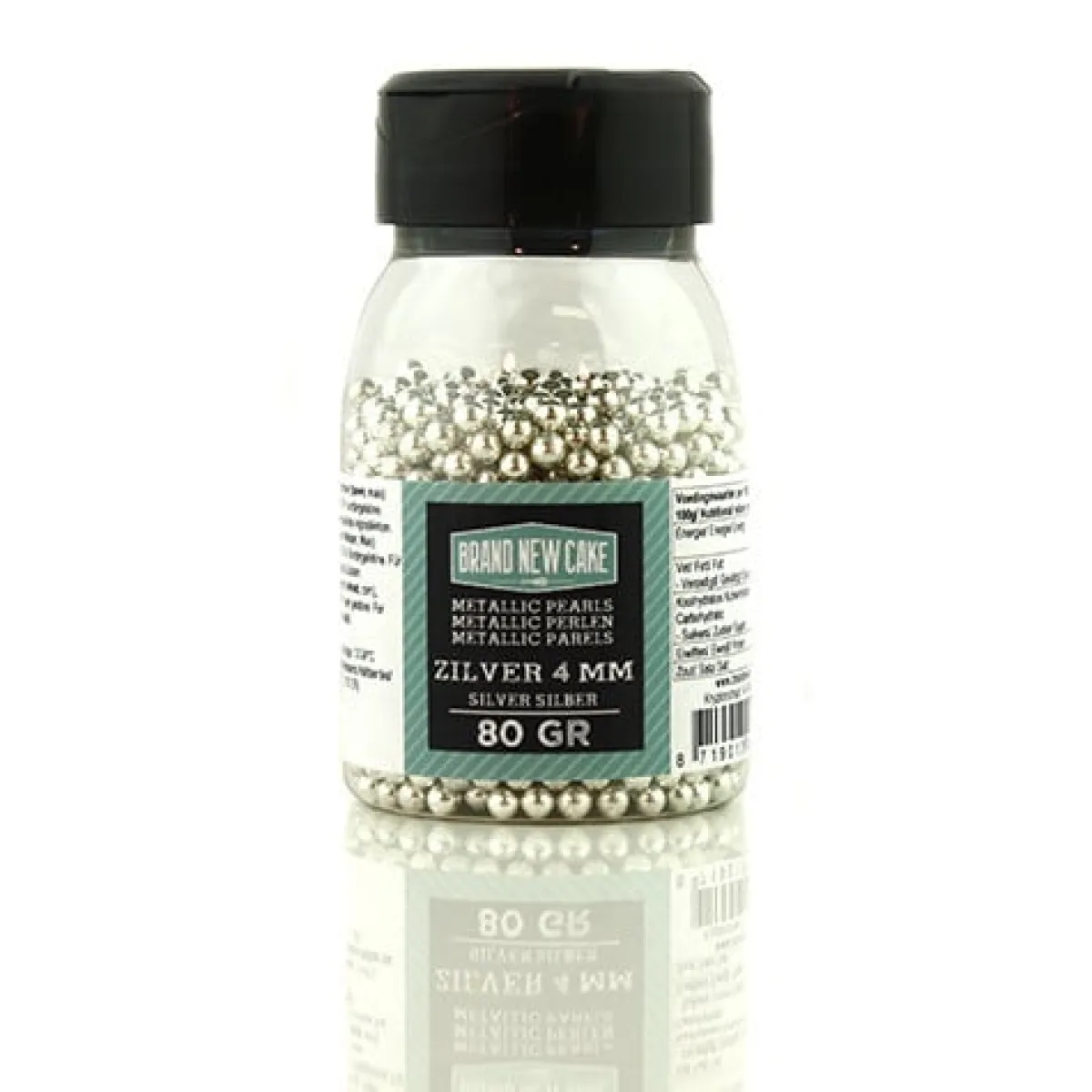 BrandNewCake Suikerparels Metallic Zilver 4mm 80gr. Hot