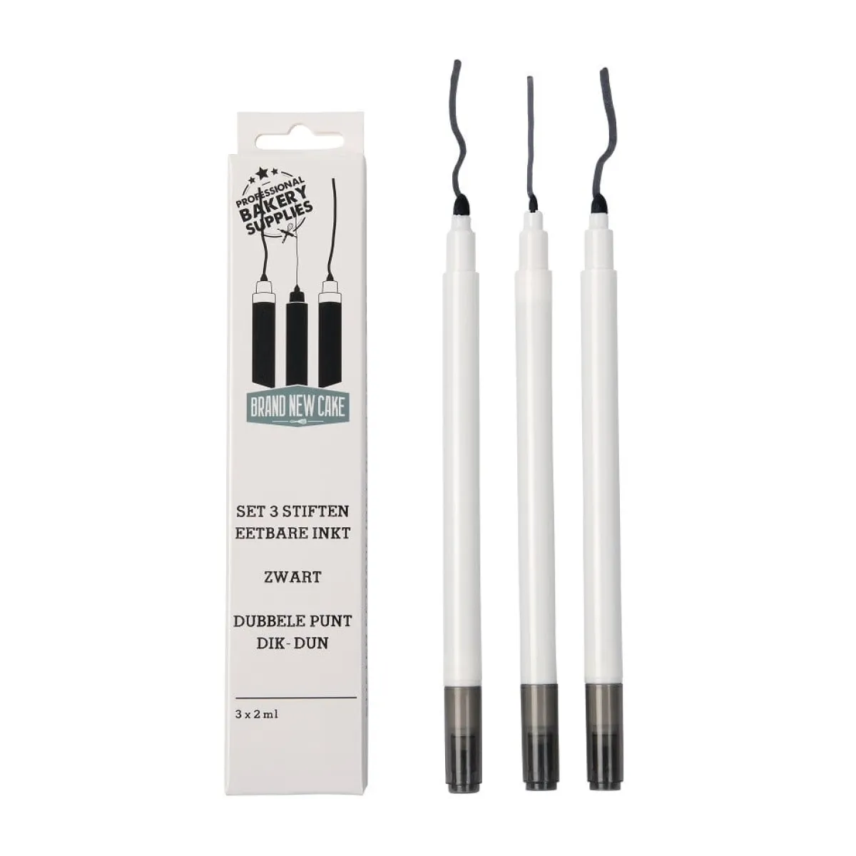 BrandNewCake Zwarte Stiften eetbare inkt set/3