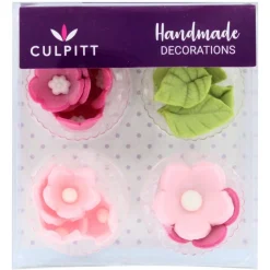 Culpitt Suikerdecoratie Bloemen en Bladeren Roze 16st.