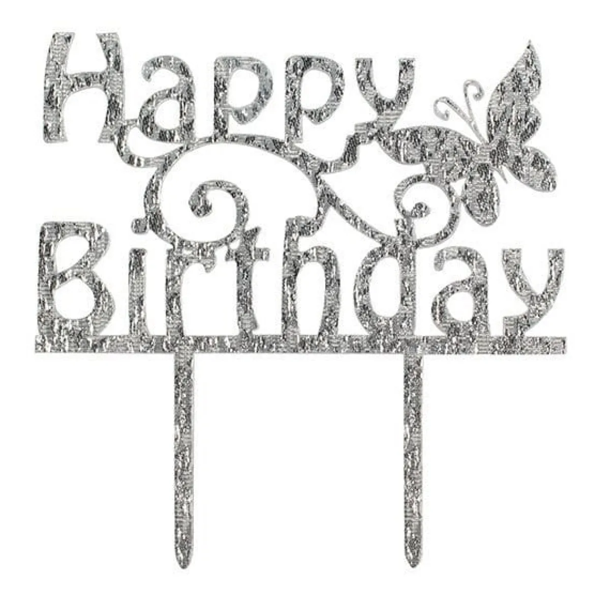 Culpitt Taarttopper Acryl Happy Birthday Zilver 150x85mm Clearance