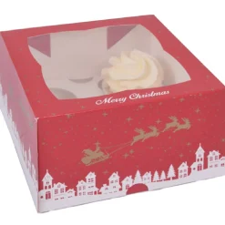 House of Marie Cupcake Doosje 4 Kerst (incl. tray met venster) 25st. Clearance