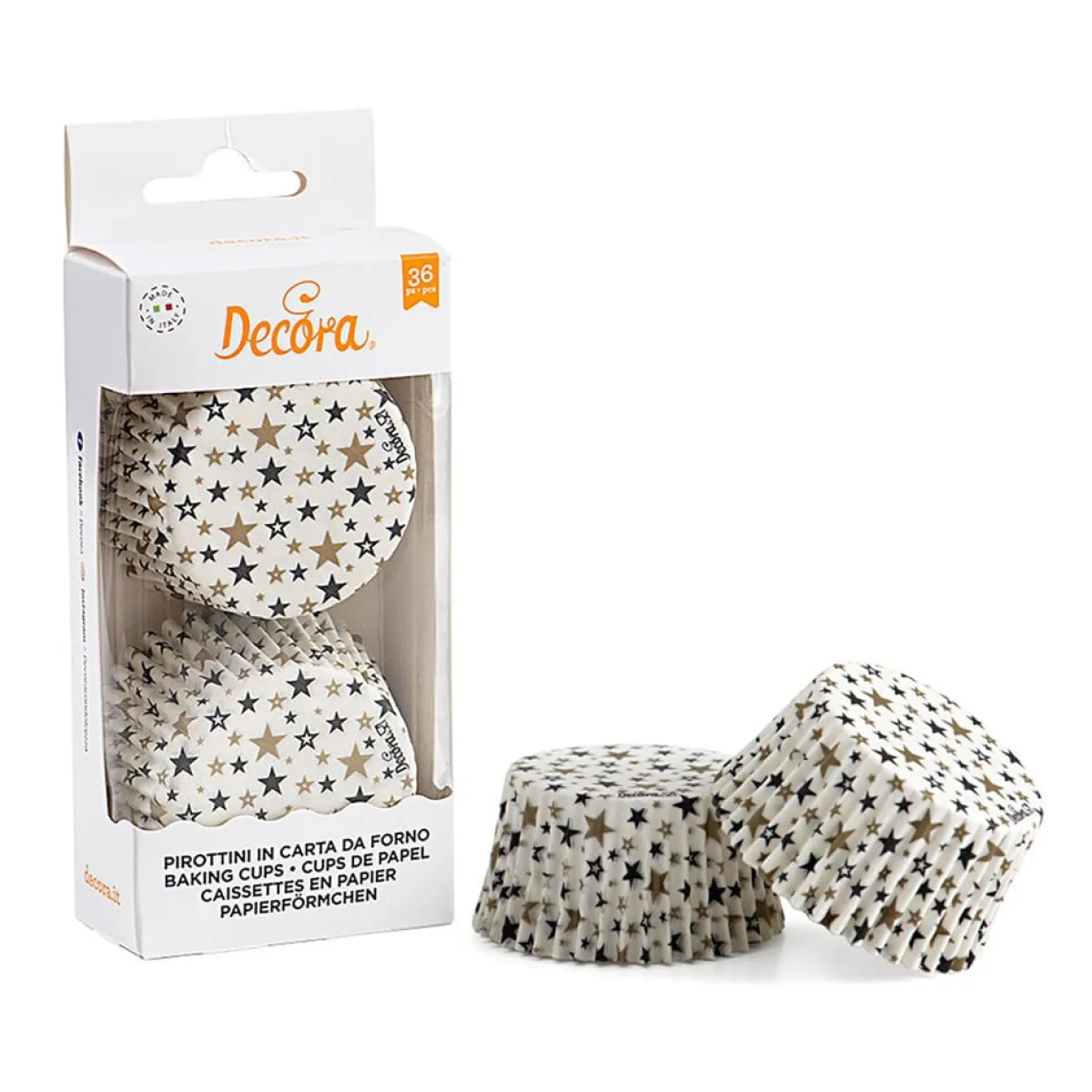 Decora Cupcake Vormpjes Sterren Goud/Zwart Ø50x32(h) mm 36 stuks Sale