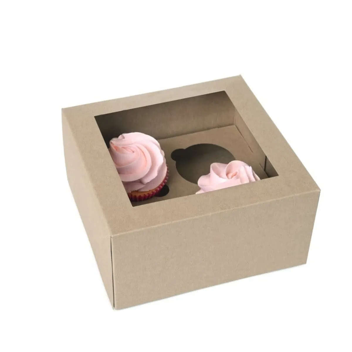 House of Marie HoM Cupcake Doosje 4 Kraft (incl. tray met venster) 2st.