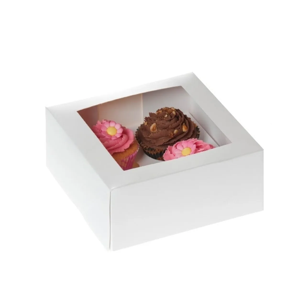 House of Marie HoM Cupcake Doosje 4 Wit (incl. tray met venster) 100st