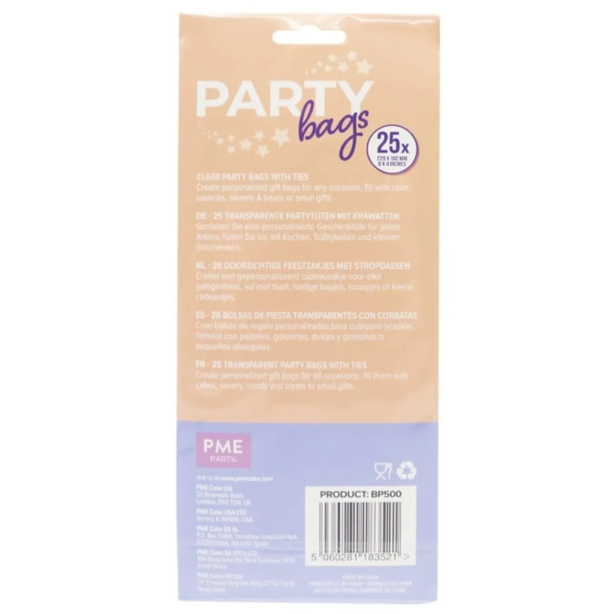 PME Party Zakjes incl. Zilveren Strik 25st. 229x102mm Hot