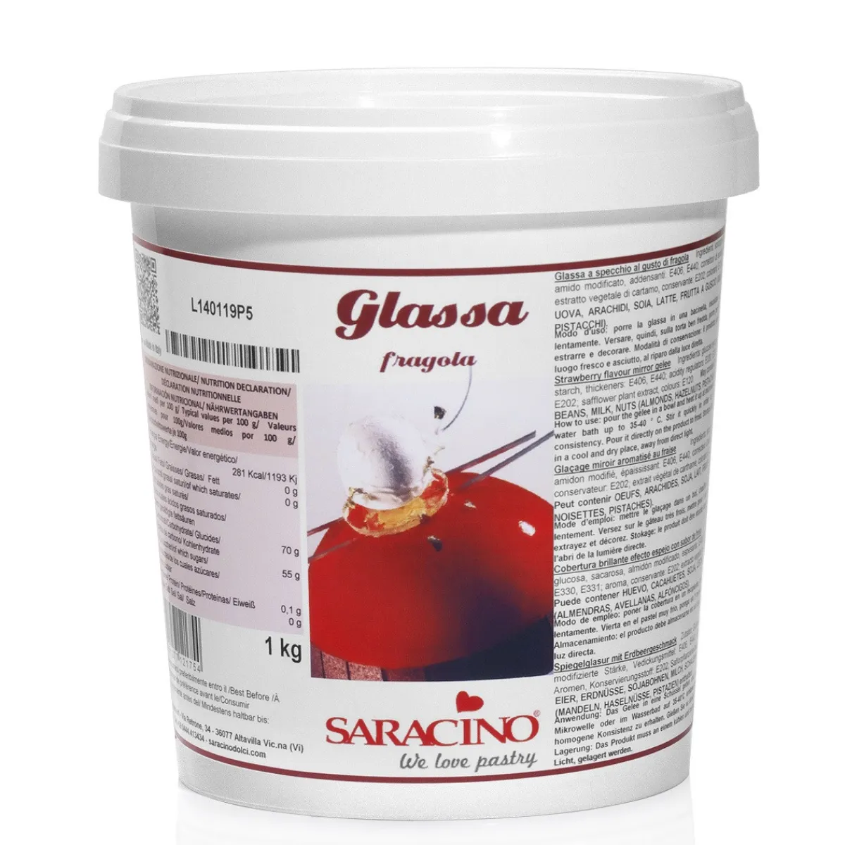 Saracino Mirror Glaze Aardbei 1kg New