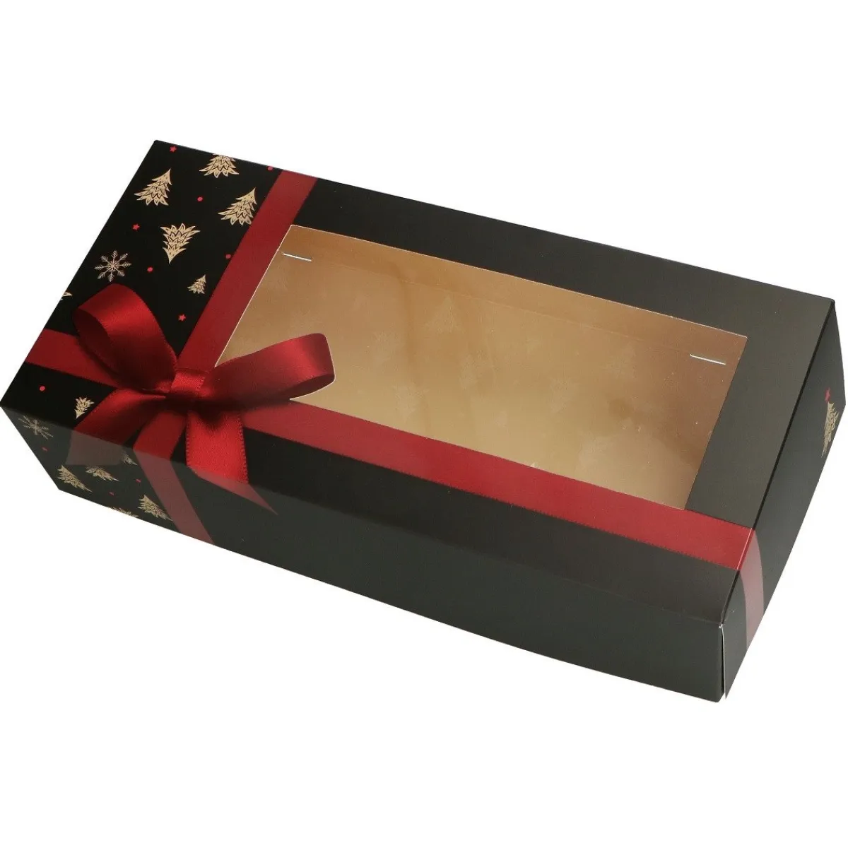 Overig Taartdoos Stol met Venster 34x16x8cm Zwart Strik (Kerst)** Outlet