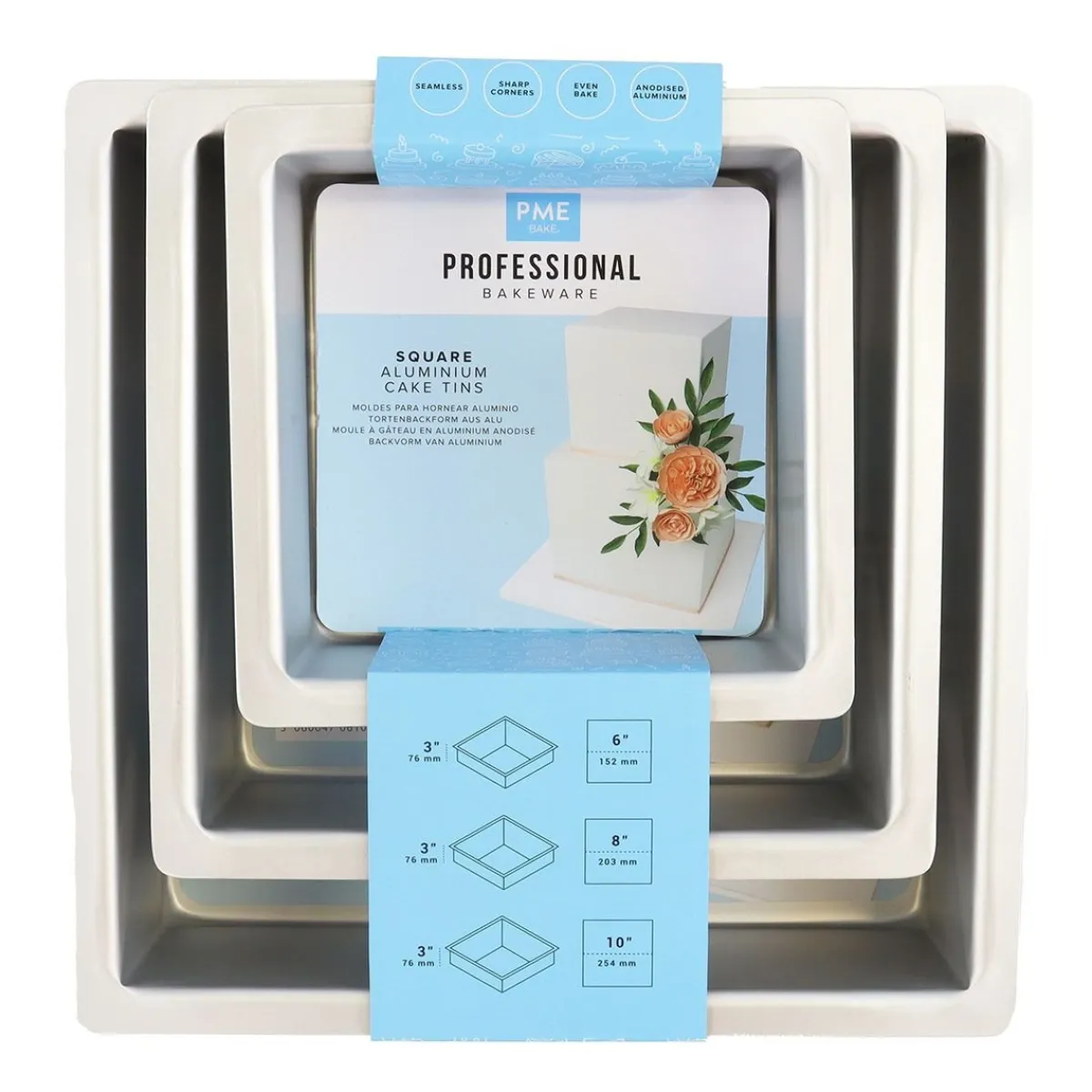 PME Taartpan Vierkant 7,5cm(h) Set/3 Hot