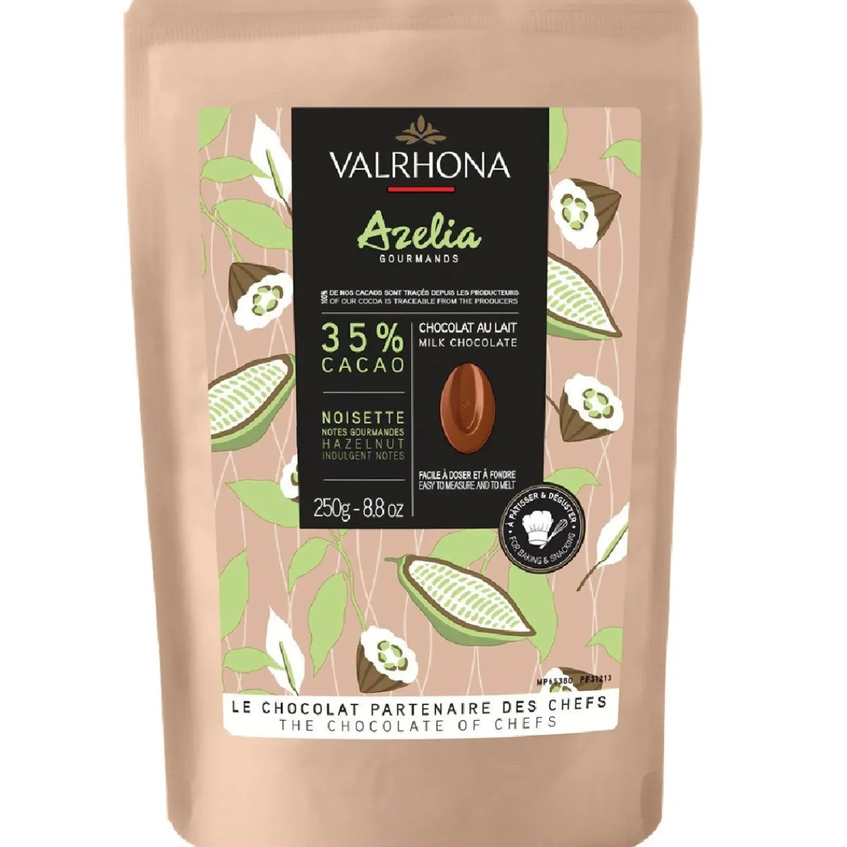 Valrhona Chocolade Druppels Melk Azelia (35%) 250g
