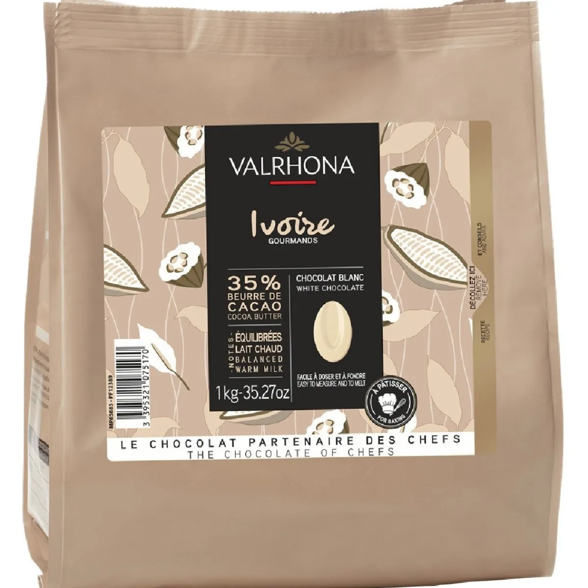 Valrhona Chocolade Druppels Wit Ivoire (35%) 1kg Online